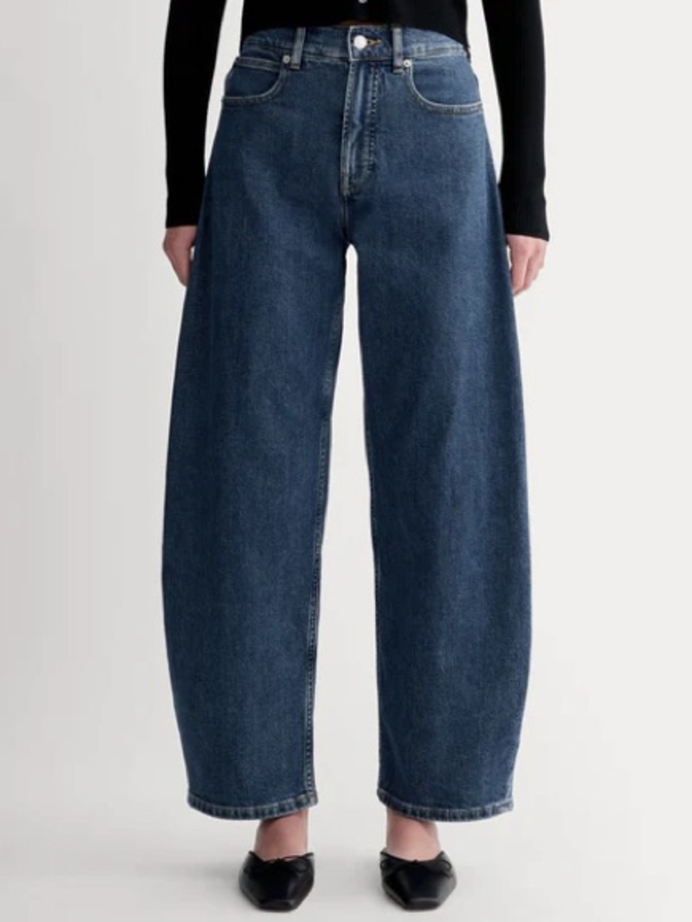 Everlane denim blue barrel jeans